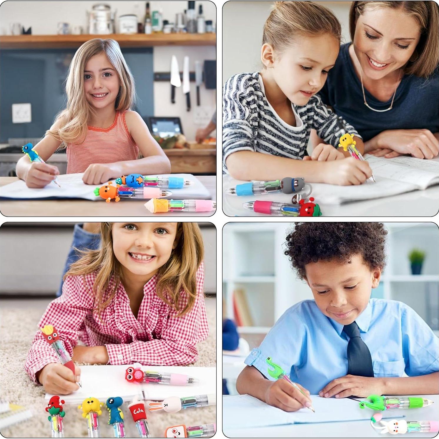 20 Mini Cartoon Multicolor Pens, 4-In-1 Cute Ballpoint Pens, Fun Kawaii Pencils, Kids' Christmas Party Birthday Gifts, Funny Teacher Pens