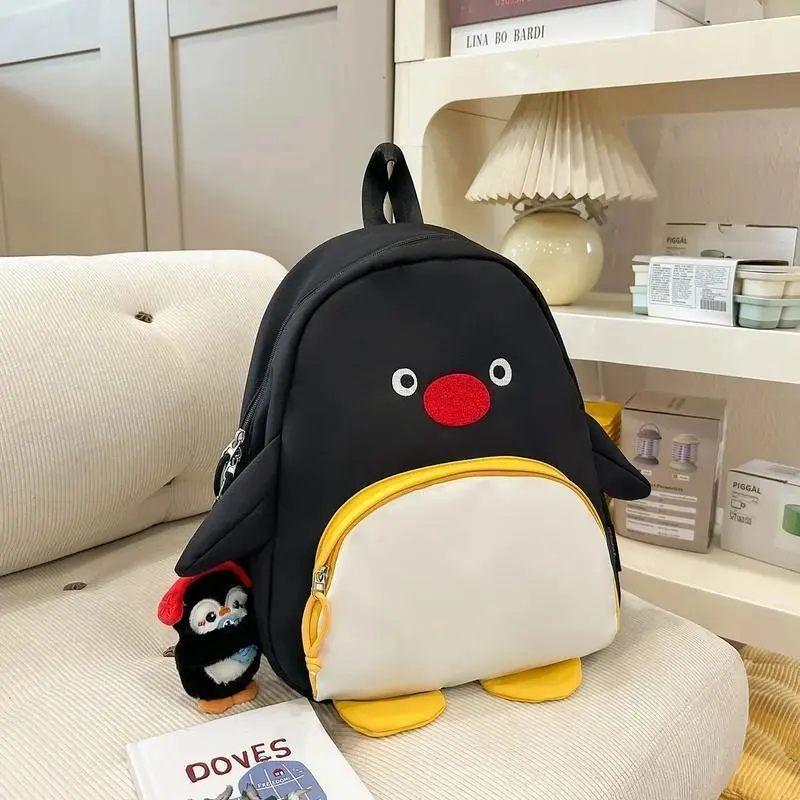Cute Penguin Lightweight Backpack Student School Bag Cartoon Printed Double Shoulder Bag Tourist Leisure Bag Commute Versatile