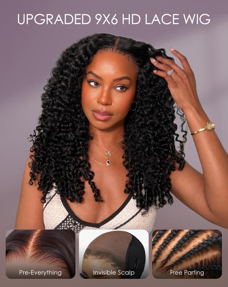 Wavymy 9x6 HD Burmese Curly Wear Go Lace Frontal Wig Curly Texture Wig with Finger Coil Ends Skin-Melt HD Lace Human Hair Wigs With Invisi Drawstring Pre-Bleached Glueless Wig 250% Density