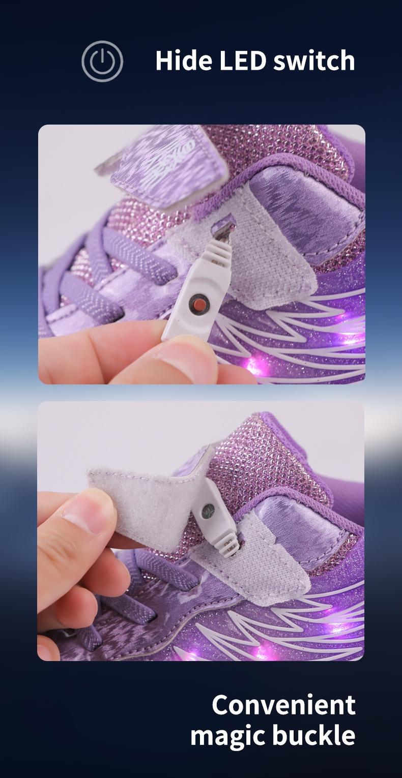 Girls' LED Light-Up Roller Skates, USB Rechargeable, Detachable Wheels, Breathable PU Leather, All-Season Casual Shoes, Shoes with Wheels