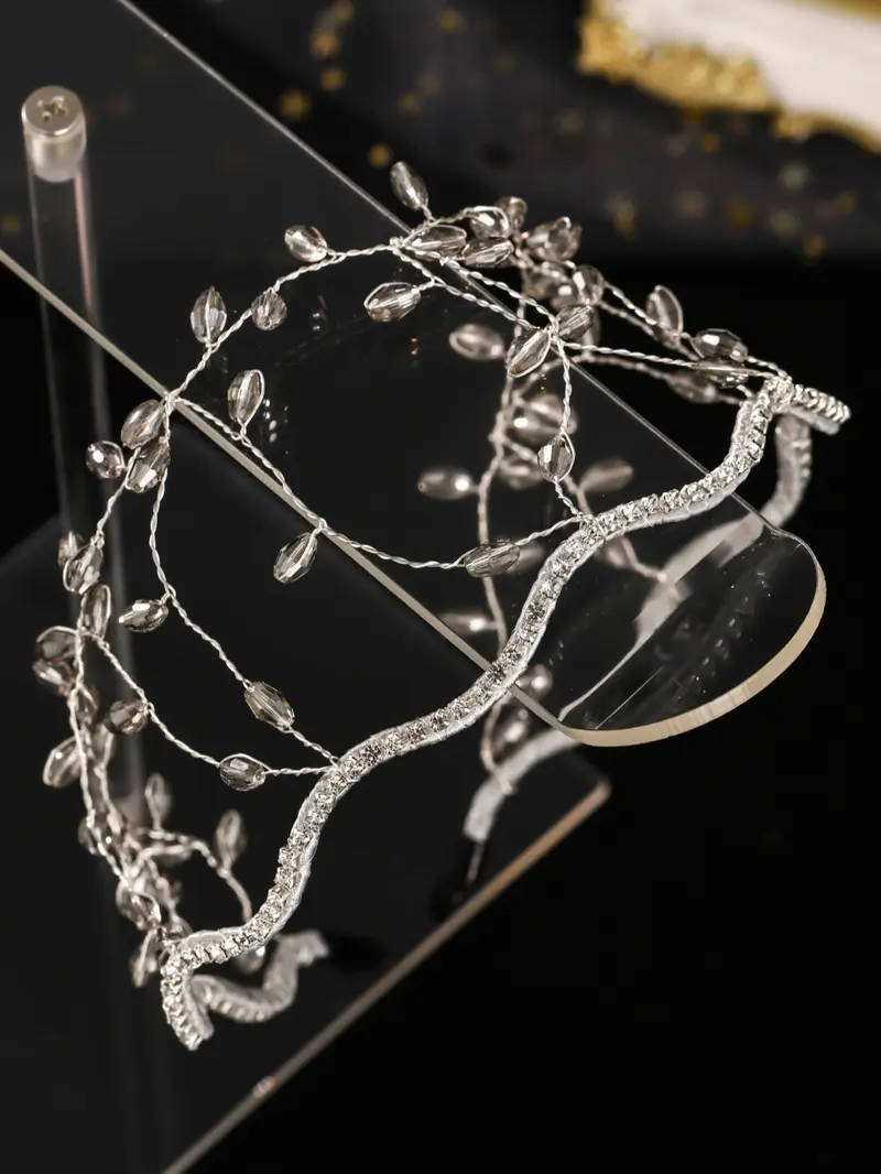 Multicolor Artificial Crystal Leaf Accents Crown Headband Forest Style Forest Theme Bridal Accessory, Bridal Headwear, Unique Artistic Design Tiara for All Seasons, Hairband
