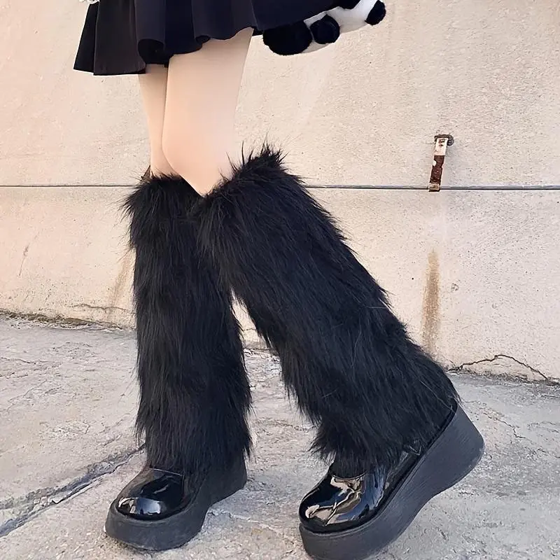 Winter Plush Boot Covers, Long Warm Leg Warmers with Light, Y2K Street Style, Soft Fluffy Design, Ideal for Cold Weather, Fashionable & Cozy, Warmth Retention