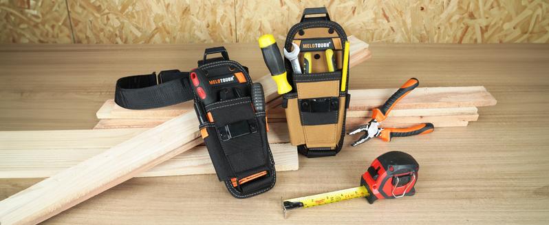 MELOTOUGH Small Tool Pouch with Quick Release Belt Clip Heavy Duty 600D Material 8 Pockets Electrician Tape Holder for Technicians & Maintenance Workers Rugged Construction Durability