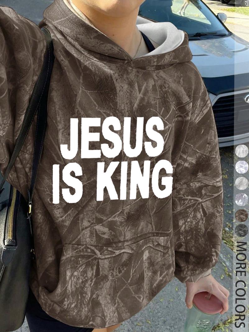 Unisex Jesus Is King Letter Print Hoodie, Casual Long Sleeve Loose Fit, Spring & Fall Breathable Comfort, Streetwear Fashion, Casual Streetwear Sweatshirt