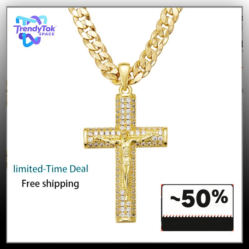 God’s Blessing for Dad! ️ Gold Cuban Chain with Cross Pendant – 24 Inch Figaro Link Necklace – Father’s Day Christian Gift initial cross necklace Gold Plated Cuban Chain Cross Necklace hip hop religious jewelry Trendy Jewellery Accessories cuban chain