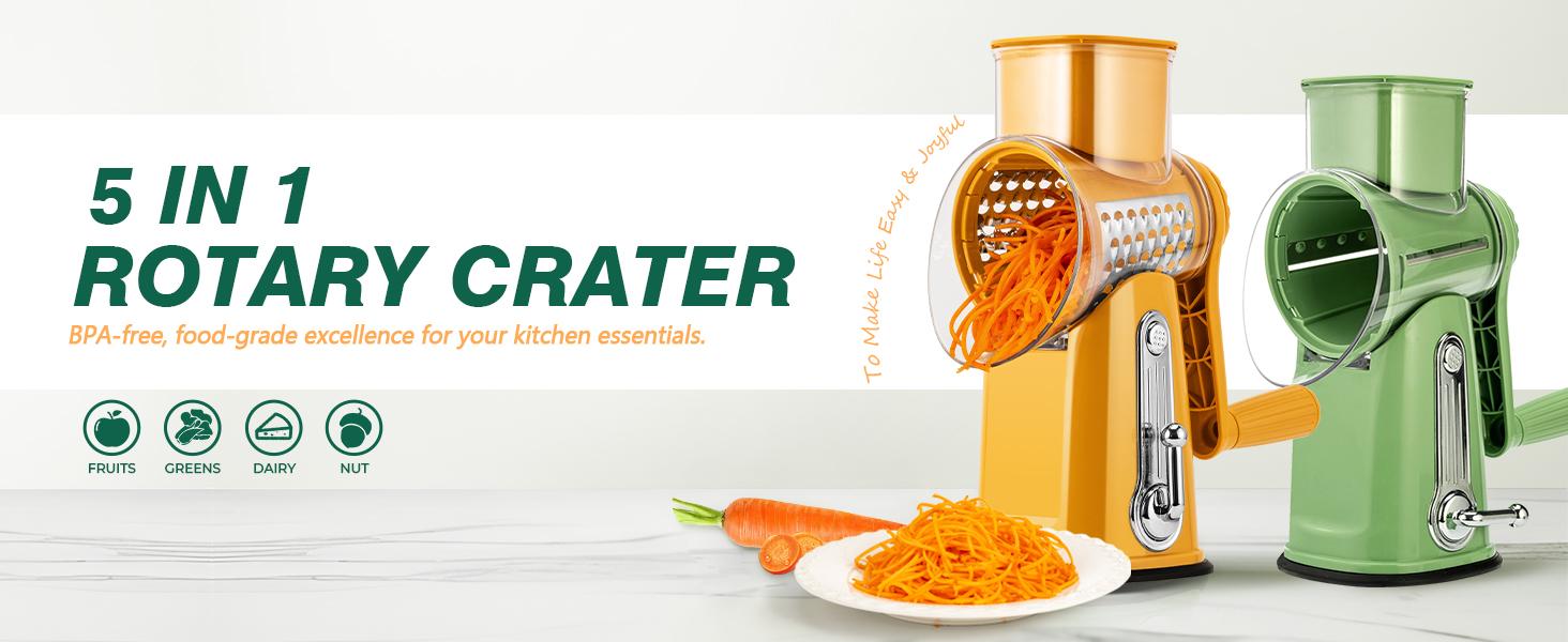 SUSTEAS Kitchen Shredder Multifunctional Cabbage Grater – BPA-Free 5-Blade Rotary Slicer – Portable & Dishwasher Safe for Vegetables, Cheese