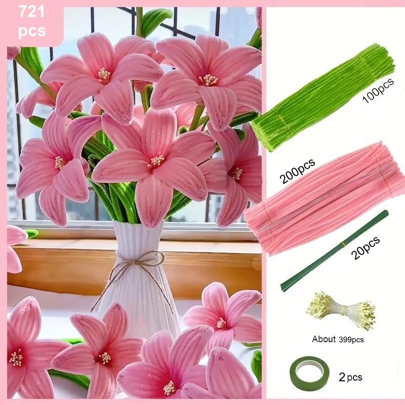 720 Piece Multi-Color Lily Twist Rod Pipe Cleaner Craft Kit, DIY Handmade Project, Perfect for Mother's Day, Graduation, Christmas, Valentine's Day