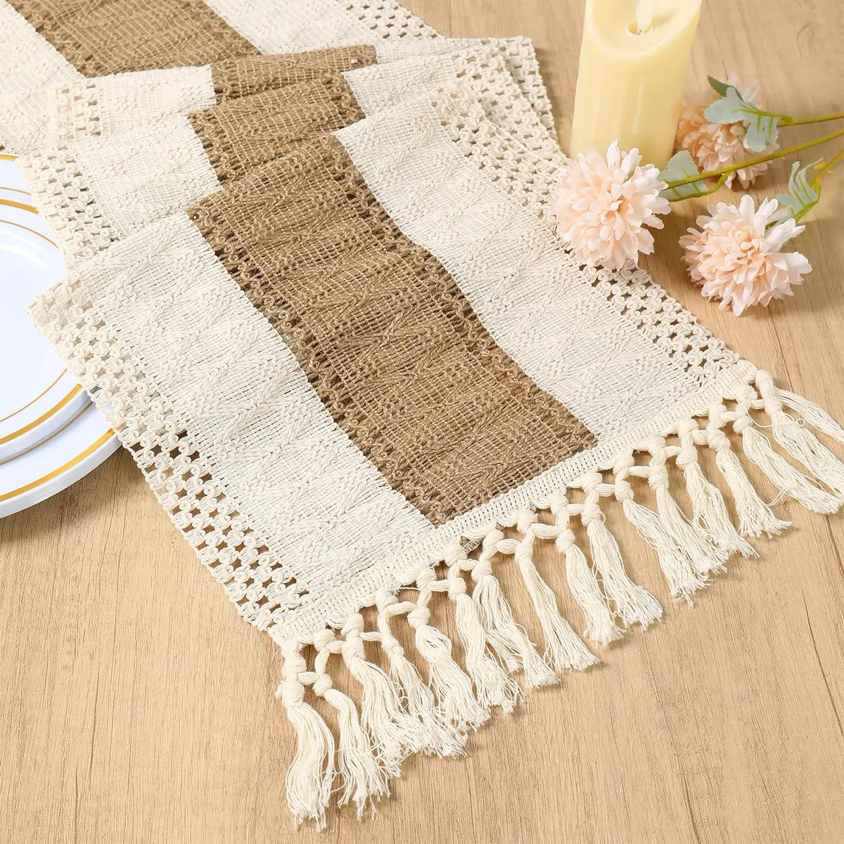 70" x 12" Farmhouse Rustic Table Runner, Seasonal Holiday Hollow Kitchen Dining Table Decoration for Home Party Decor