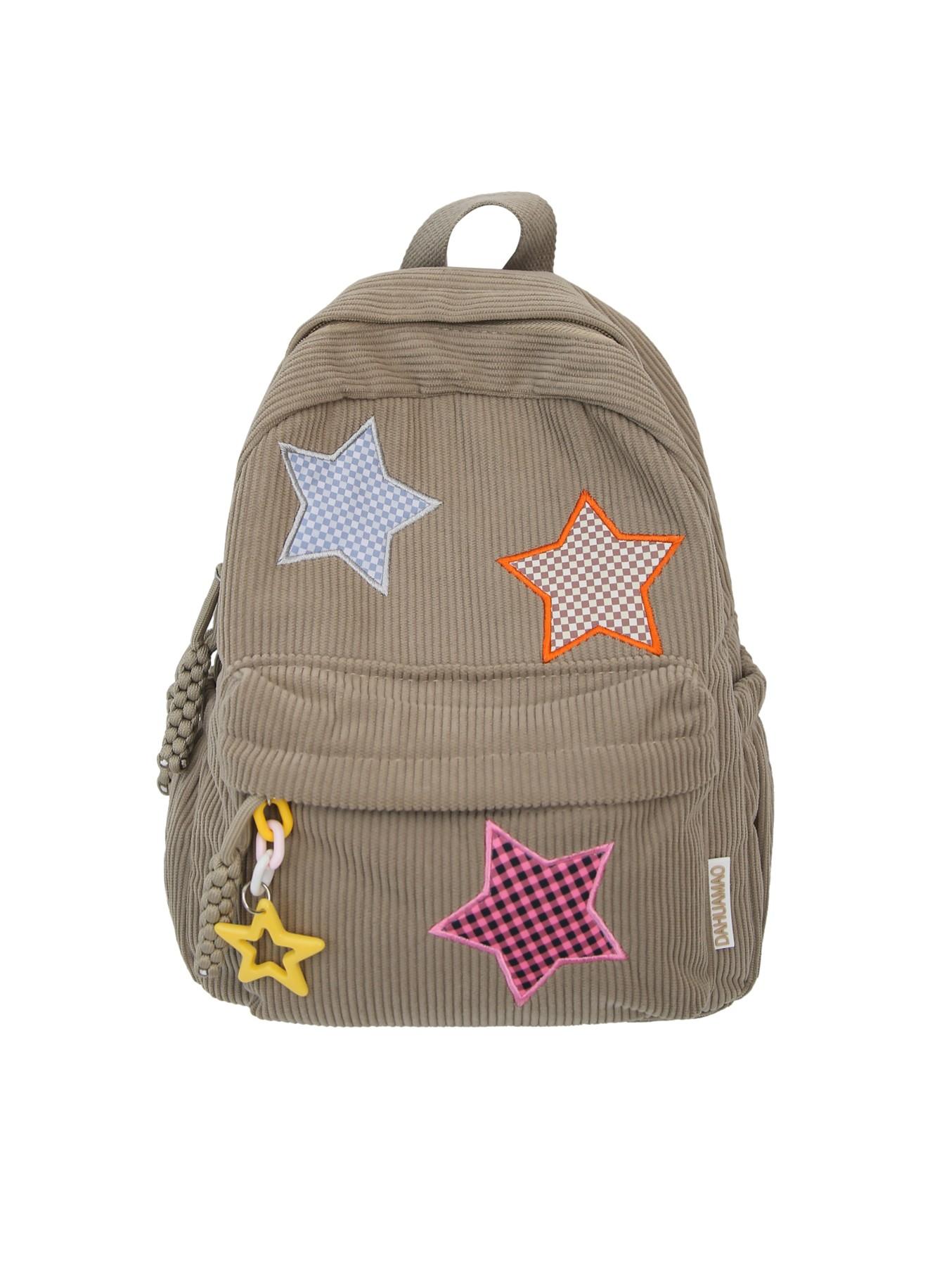 Leisure style fashionable large capacity backpack, practical texture retro niche personality high-quality backpack, chessboard star embroidery, star zipper decoration, essential for daily commuting to school
