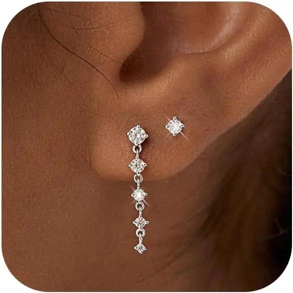 Silver-cz tassel stud set