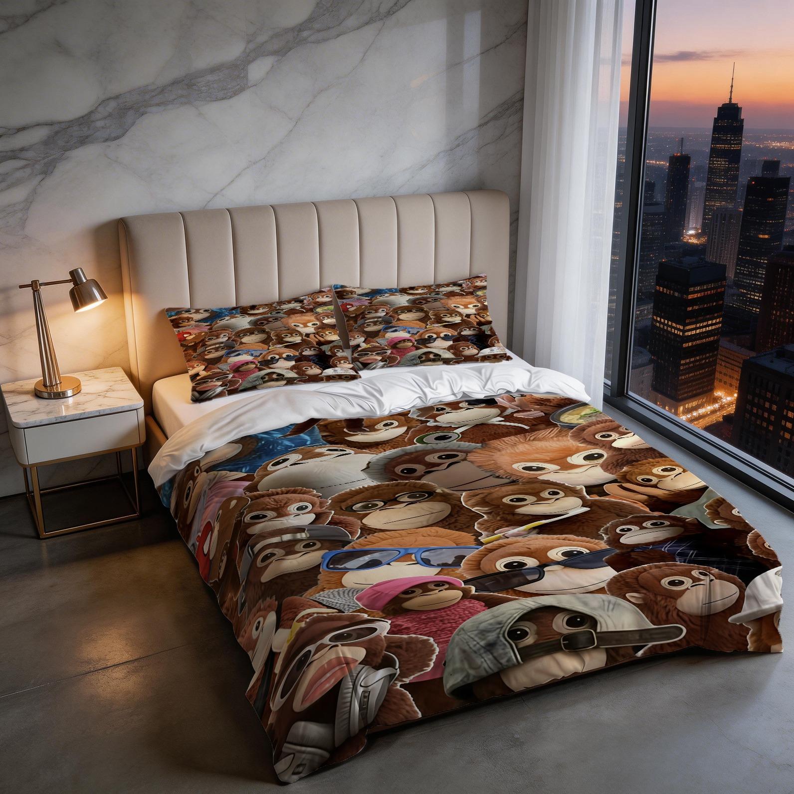 2/3 Piece Curious George Duvet Cover Set, 1 Duvet Cover + 1/2 Pillowcases NO FILLING INCLUDED, Cute Cartoon Monkey Leopard Star Bedding, Kids Bedroom Decor for Boys Girls Teens, Ideal Gift for Curious George Fans