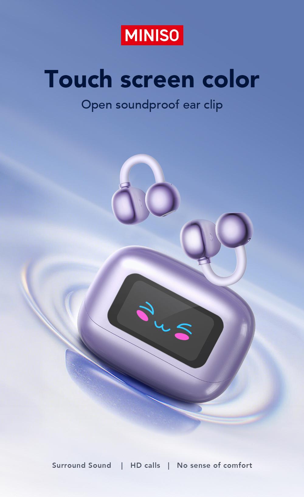 MINISO MS199 Translation Clip On Ear Headphones Full Color Touch Screen, Audio Wireless Headphones Support 135 Languages Real Time Bluetooth Translation Built-in Microphone for Music & Phone Calls,Sport Waterproof & Sweatproof