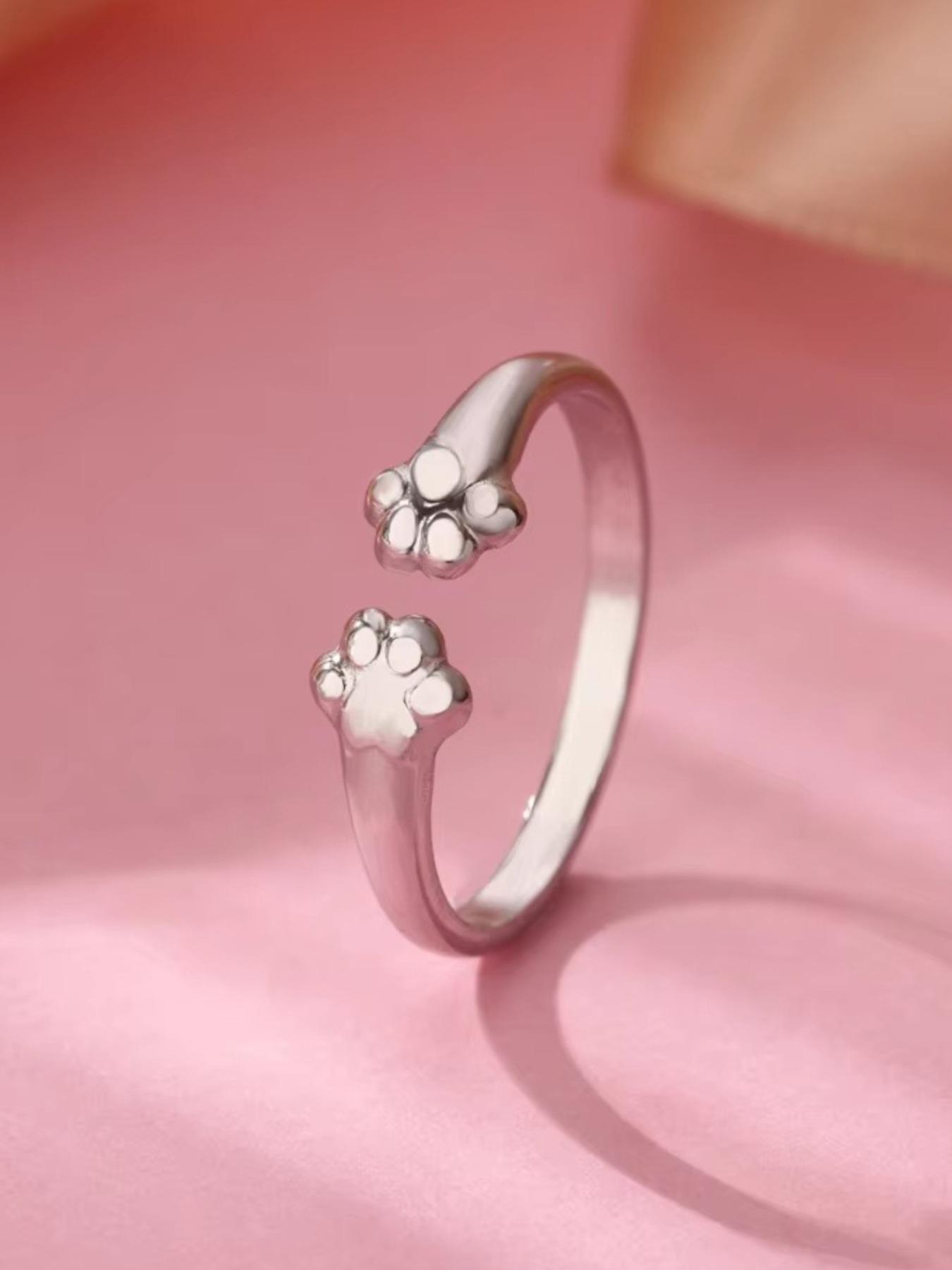 Fashionable and Cute Cat Paw Stainless Steel Non Fading Open Ring for Women, Simple and Casual Daily Commuting Versatile Ring