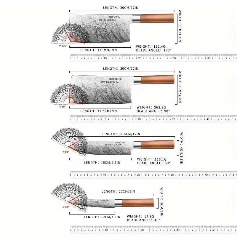 Japanese Style Laser Kitchen Knife Set, 4 Counts/set Multifunctional Chef Knife, Sharp Bone Cutting Knife, Practical Fruit Knife Cutting Tools