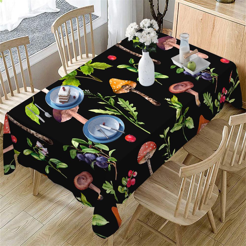 1 Mushroom Patterned Tablecloth with Forest Mushrooms, Berries, Grass, and Wildflowers -100% Polyester Fiber Rectangular Table Cover, Suitable for Kitchen, Dining, Party Decoration, Outdoor Dining Table, Kitchen Table Cover | Mechanical Textile