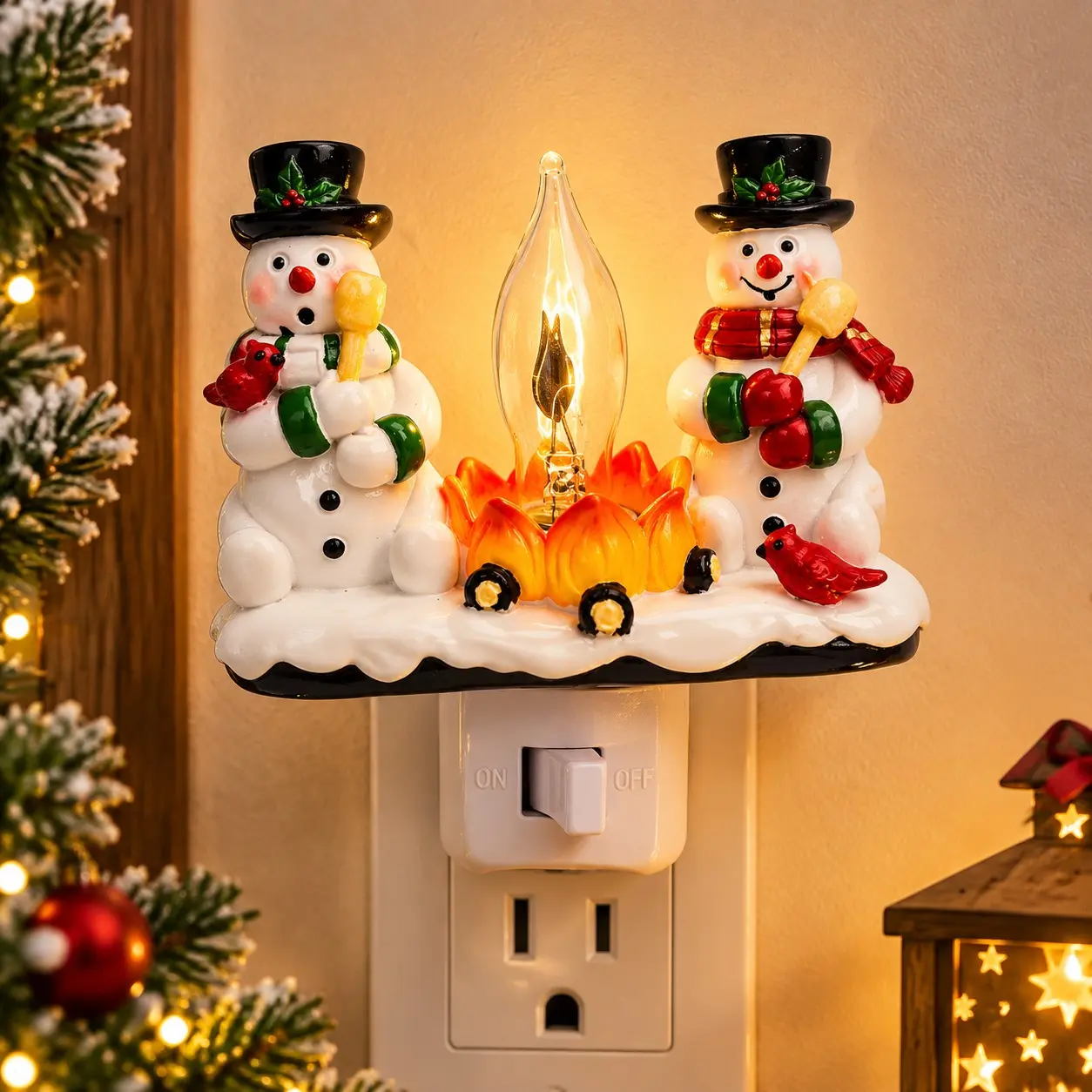 Christmas Flame Socket Light, Resin Christmas Plug Decor, Holiday Wall Plug Decoration, Reindeer Resin Craft, Indoor Festival Decor
