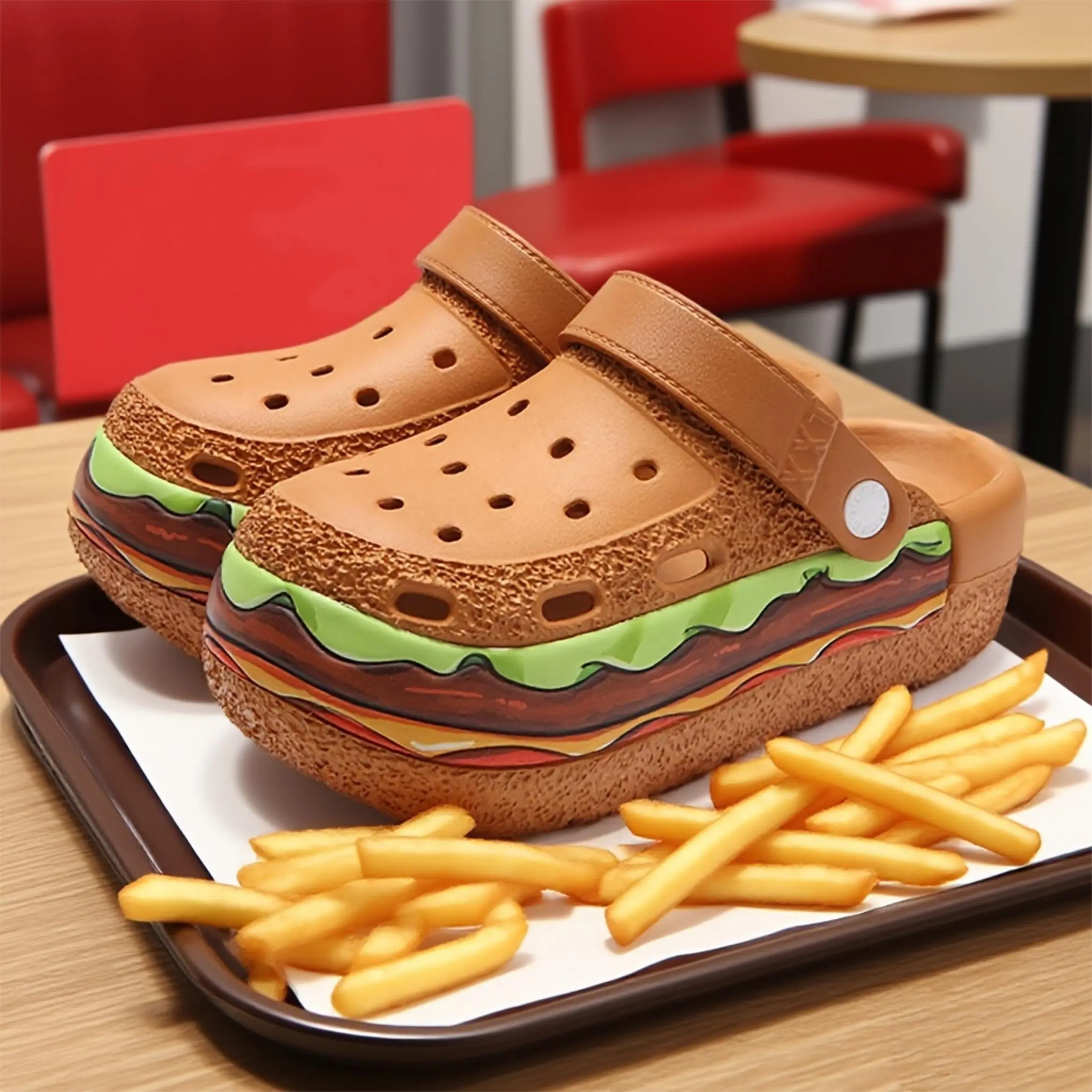 Cool Slippers with Fun DIY French Fries and Hamburger Design Versatile Summer Creative Platform Clogs for Students Women's Shoes Girl Footwear