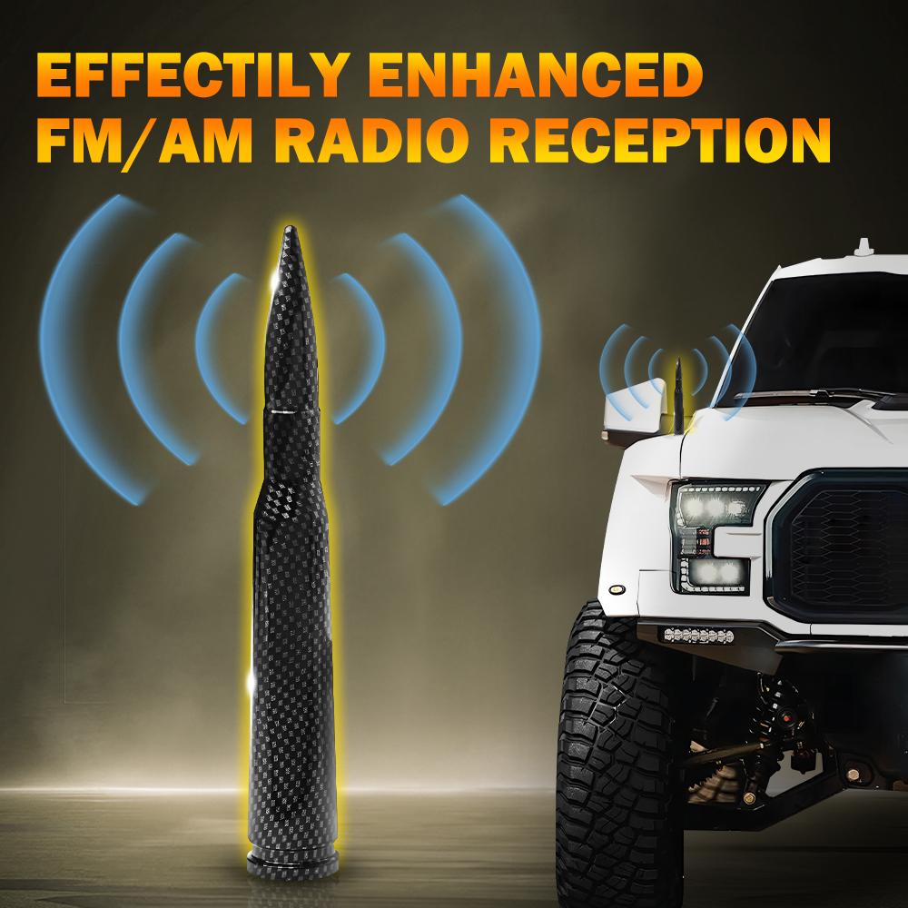 AUXITO 14cm Carbon Fiber Bullet Antenna Mast Power Radio AM/FM Replacement Universal,For Motorcycles Cars Street Rods Show Cars Classics