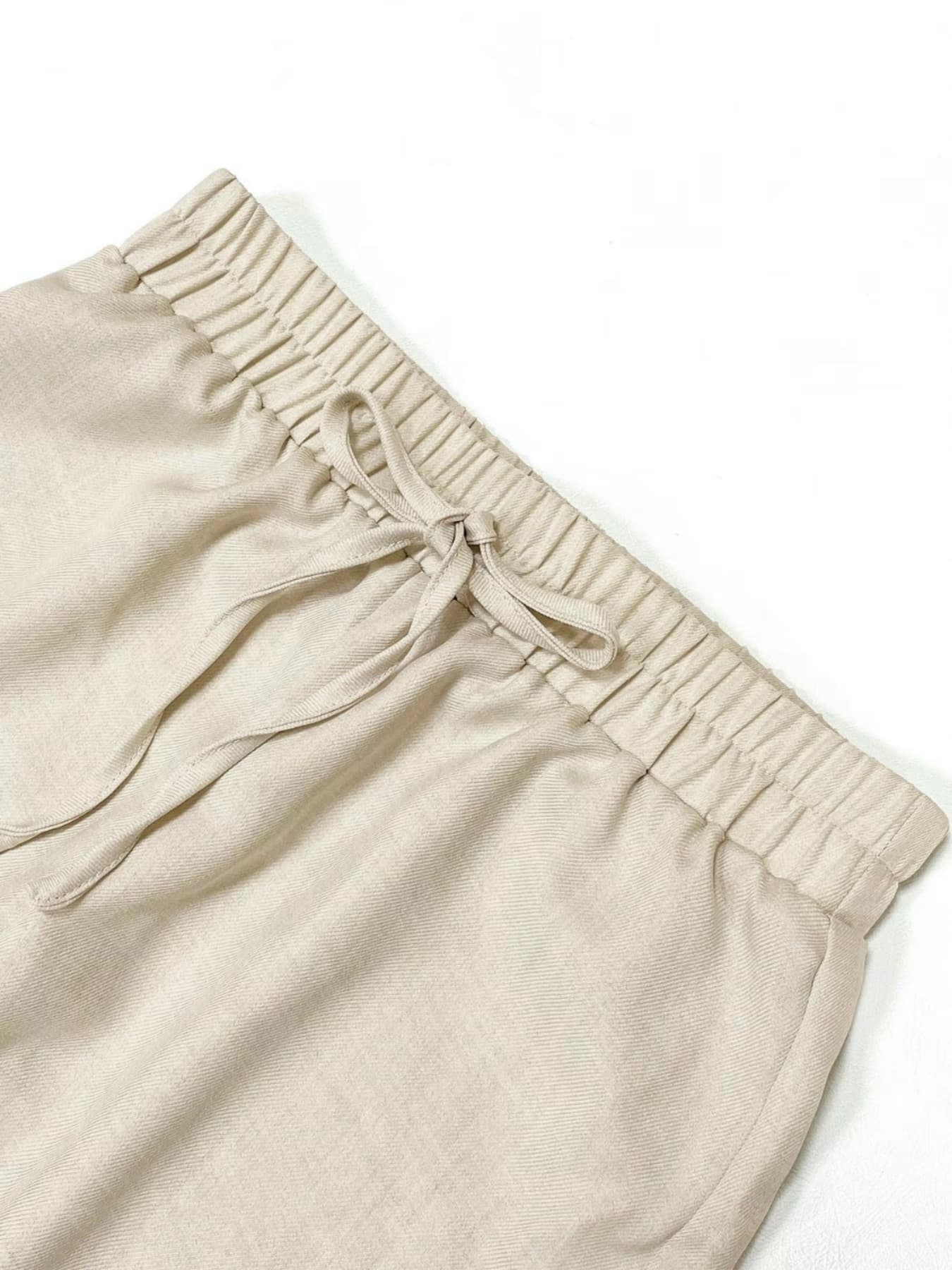 Lm131 Tie Front WideLeg Pants With Pockets & Women's Solid Button Front Shirt Two-piece Set,Casual Modest Outfit, Casual Fashion Set