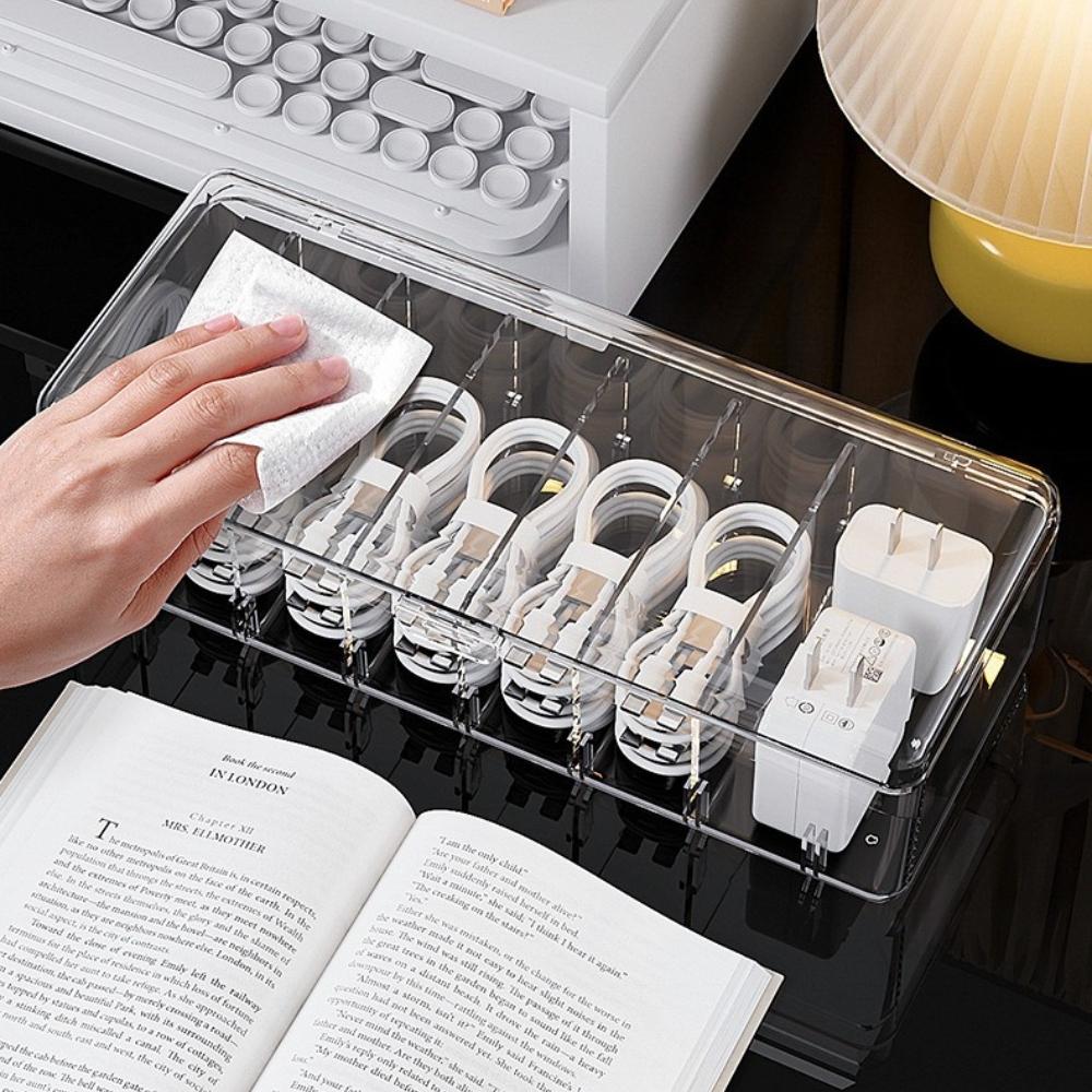 Clear Plastic Cable Organizer Boxes Desk Accessories Storage Case for Drawer, Office Supply, Electronic Management