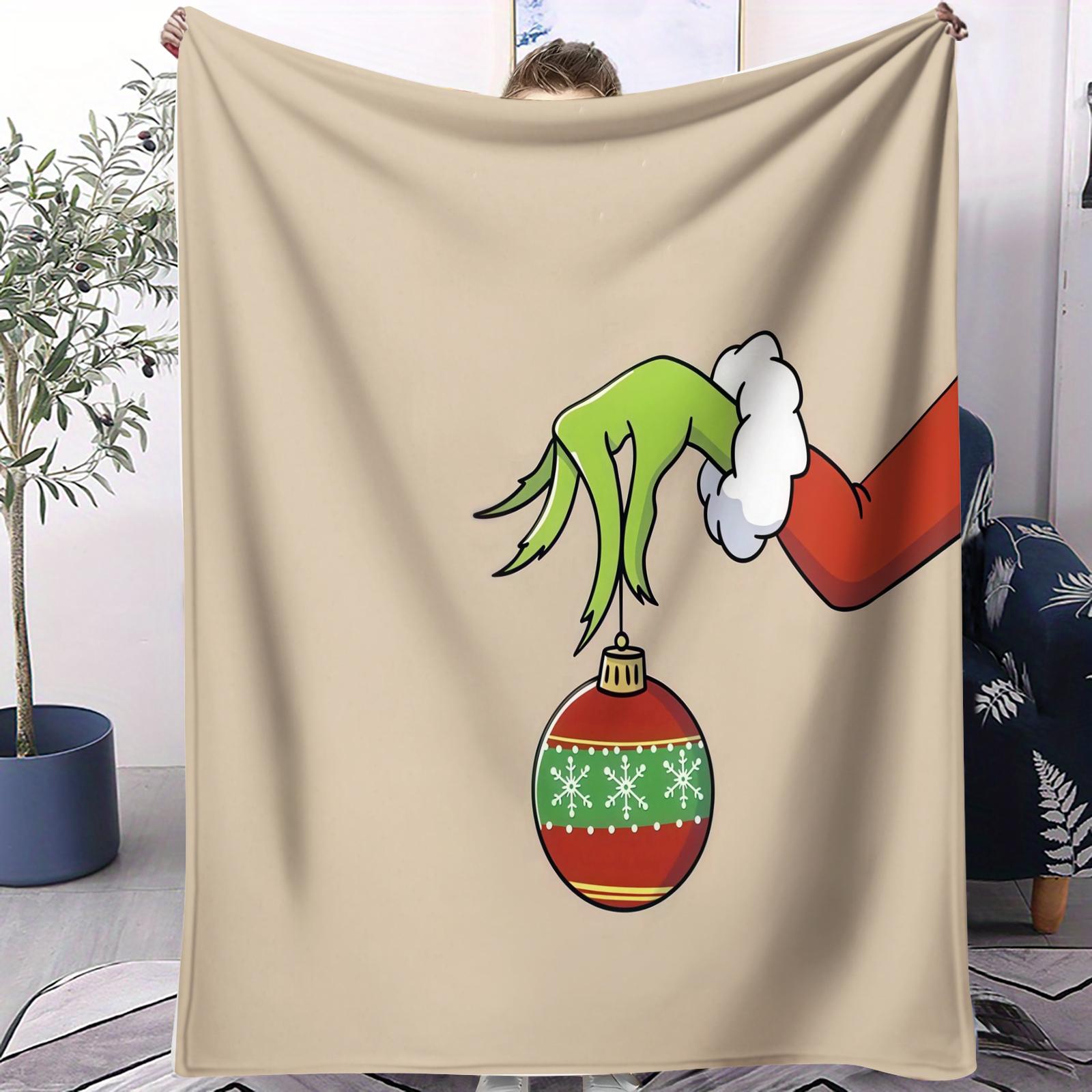Christmas Grinch Monster Print Blanket, Perfect Birthday Gift for Kids, Single-Sided Movie Watching Throw, Soft Plush Material