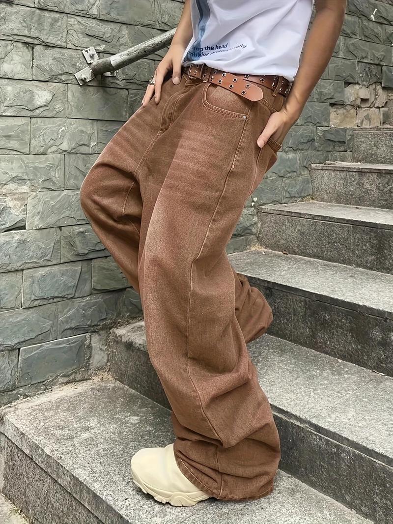 Men's Solid Color Wide-Leg Jeans, Loose, Casual, Stylish and Comfortable Wide-Leg for Daily and Outdoor Wear, Men's Bottoms for All Seasons, Menswear