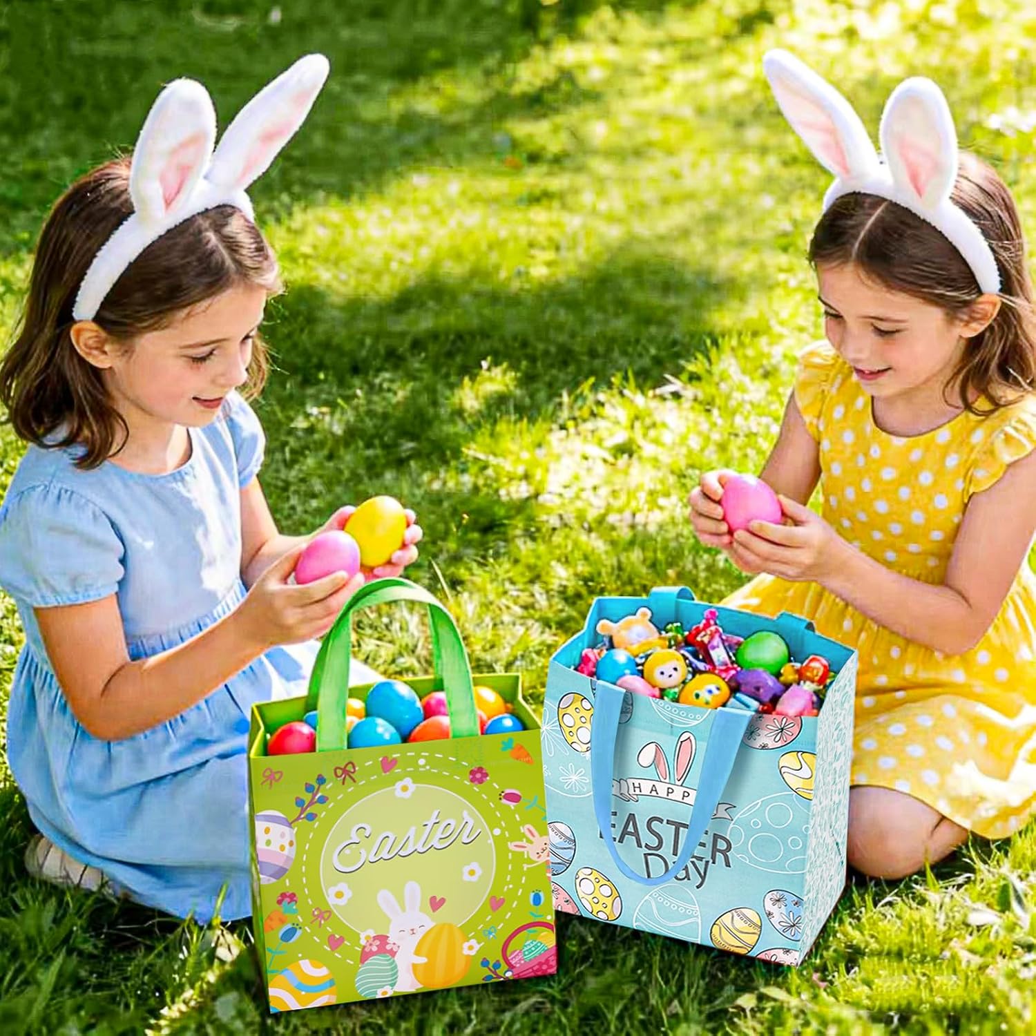 Easter  Bags with Handle,  Easter Basket Non-Woven Bunny  Goodie Bag Easter Egg Hunt Bags for Easter Party