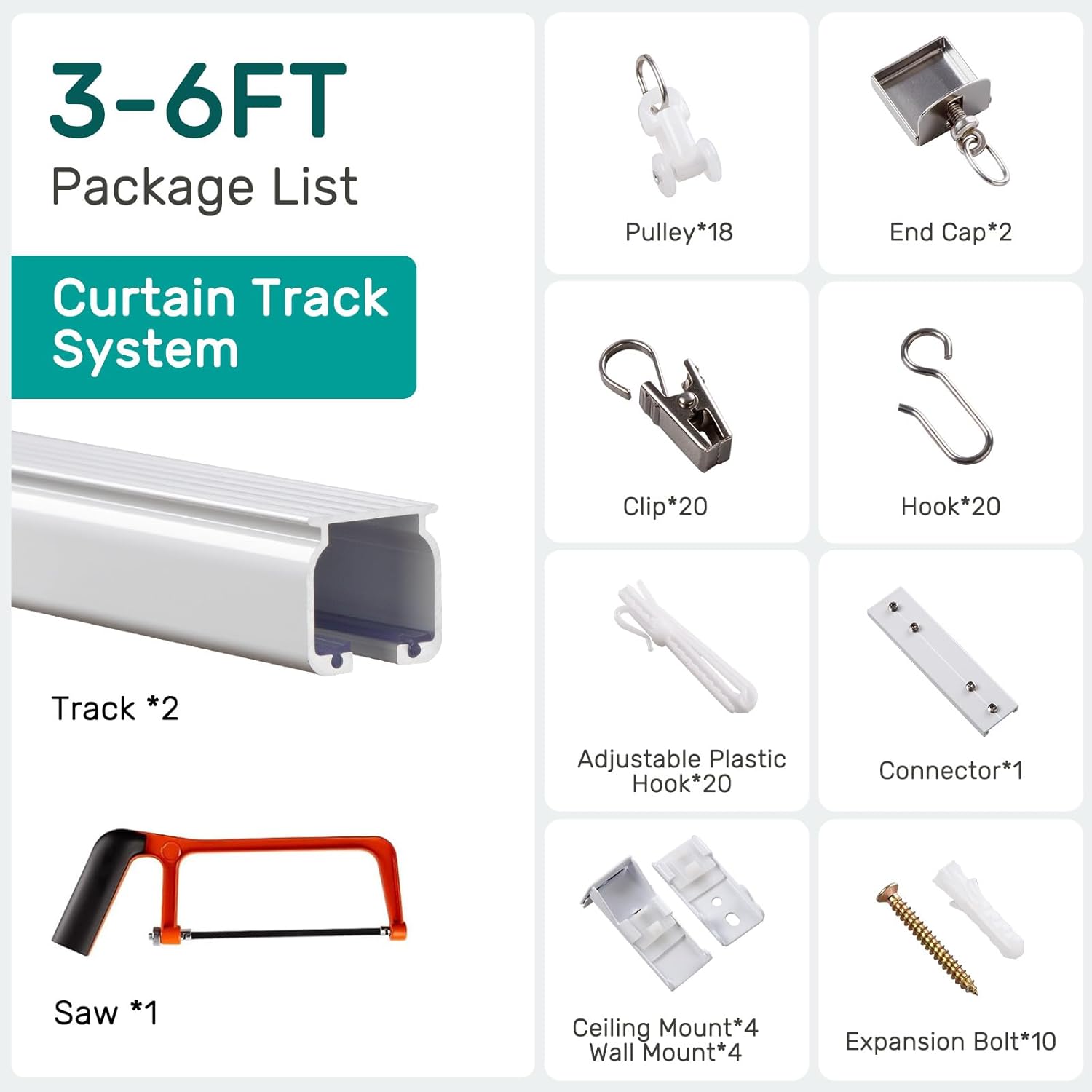 INOVADAY Curtain Slide Rails With Silent Strips, Ceiling And Wall-Mounted Curtain Rails, Three Types Of Hooks Are Available For Use In Bedrooms, Living Rooms And Bathrooms INOVADAY Curtain Slide Rails With Silent Strips, Ceiling And Wall-Mounted Curtain Rails, Three Types Of Hooks Are Available For Use In Bedrooms, Living Rooms And Bathrooms