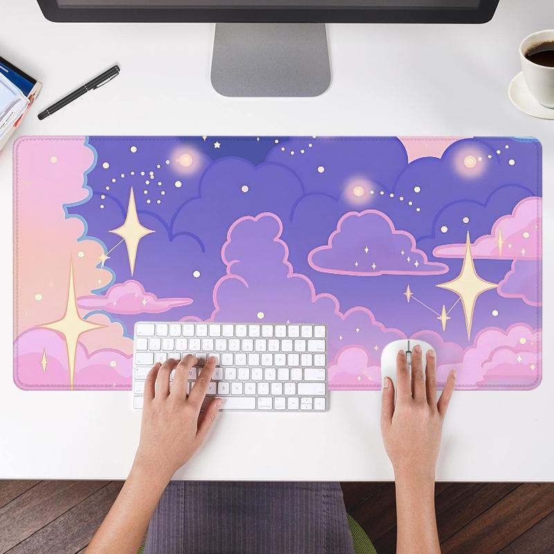 Cloud Star Pattern Mouse Pad, 1 Count Extended Large Non-slip Rubber Base Desk Mat, Durable Oblong E-sport Gaming Keyboard Pad for Office, Home, Gift