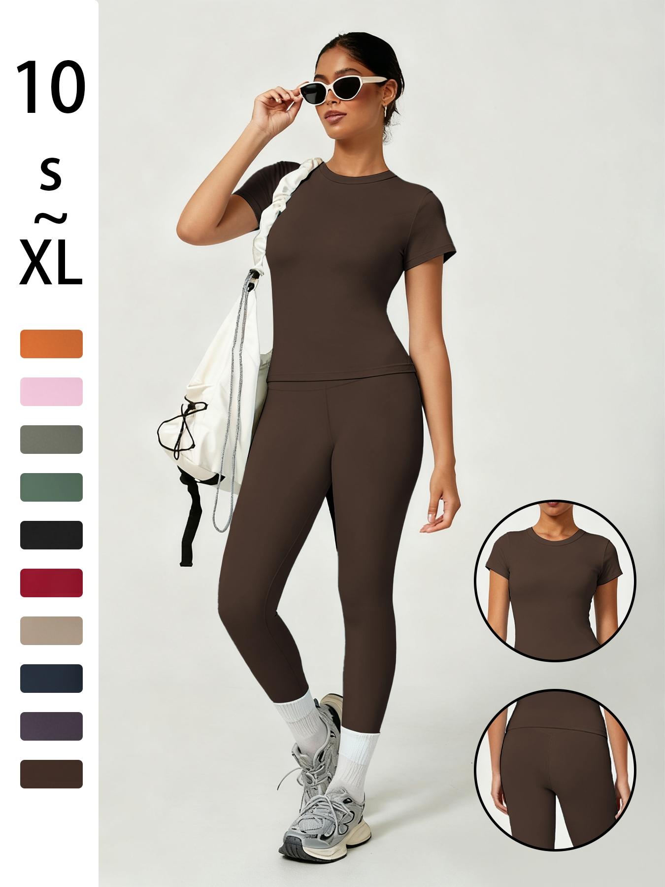 Women's Sporty Yoga Set, Soft Breathable Short-Sleeve Top & Skinny Elastic Pants, Sportswear for Fitness, Running and Outdoor Activities