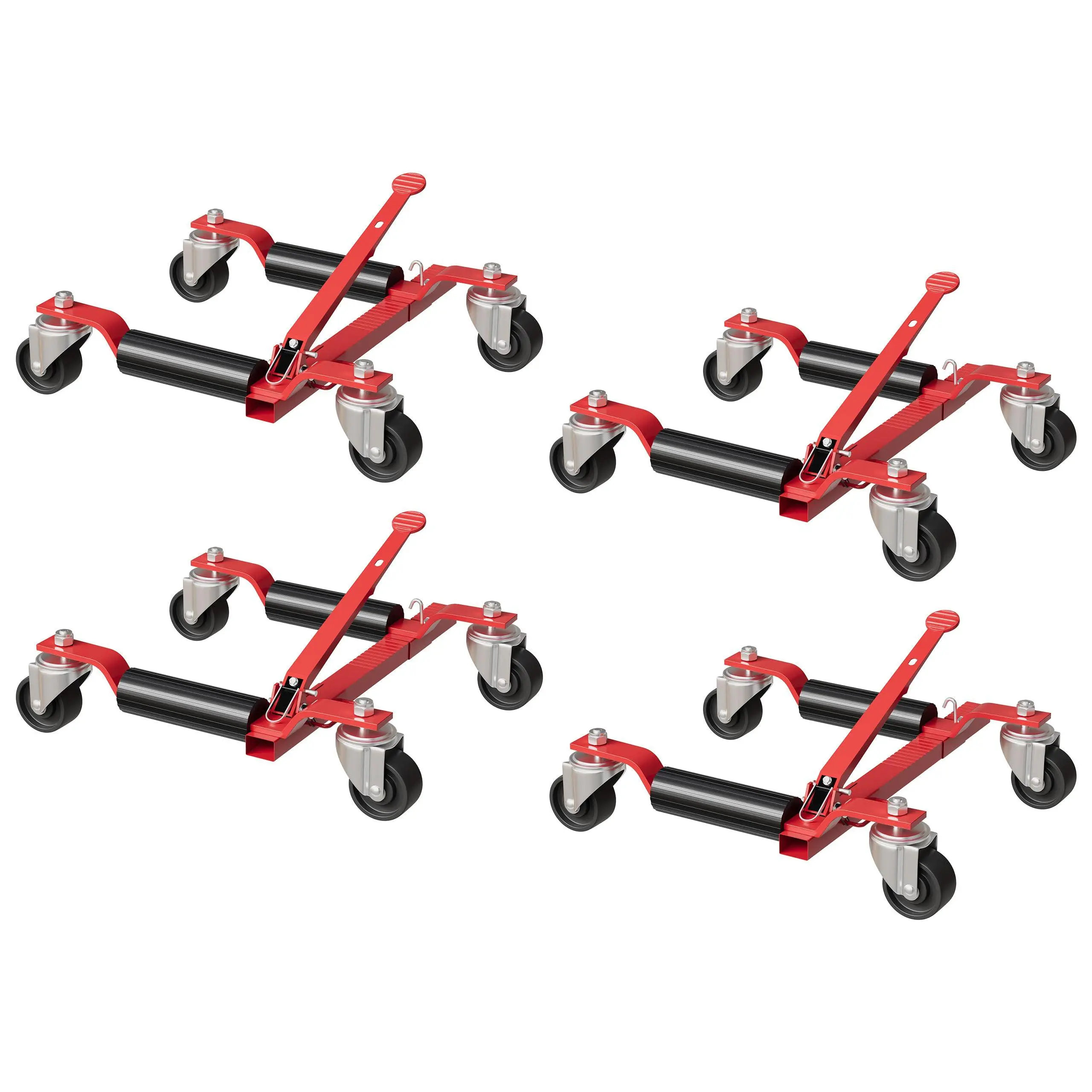 Car Wheel Dolly Jack Set of 4, Heavy Duty 6000 LBS Capacity Mechanical Wheel Dolly with Ratcheting Foot Pedal, Vehicle Positioning Jack for Tire Auto Repair Moving, Red