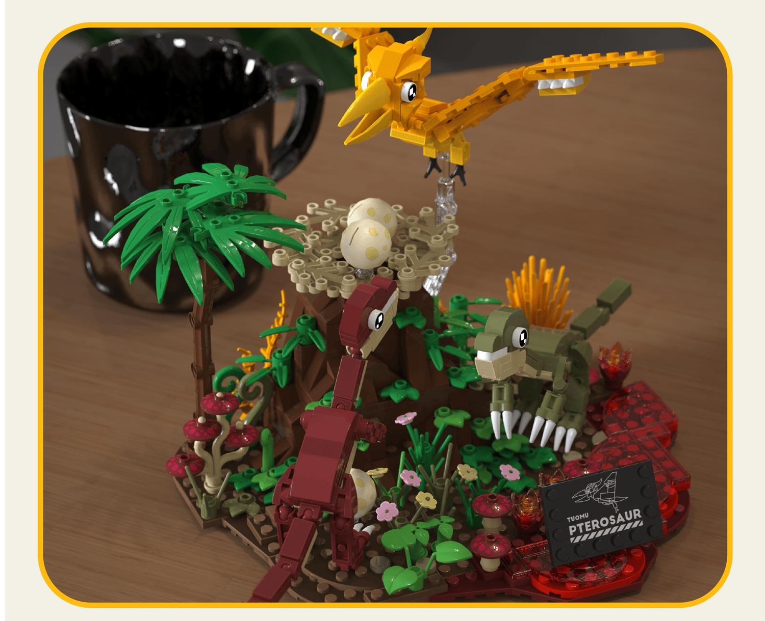 Dinosaur World Building Set, Pterosaur Bird Model DIY Creative Toy, Mini Brick Scene, Desk Decor, Fun Assembly Hobby, Gift for All Ages