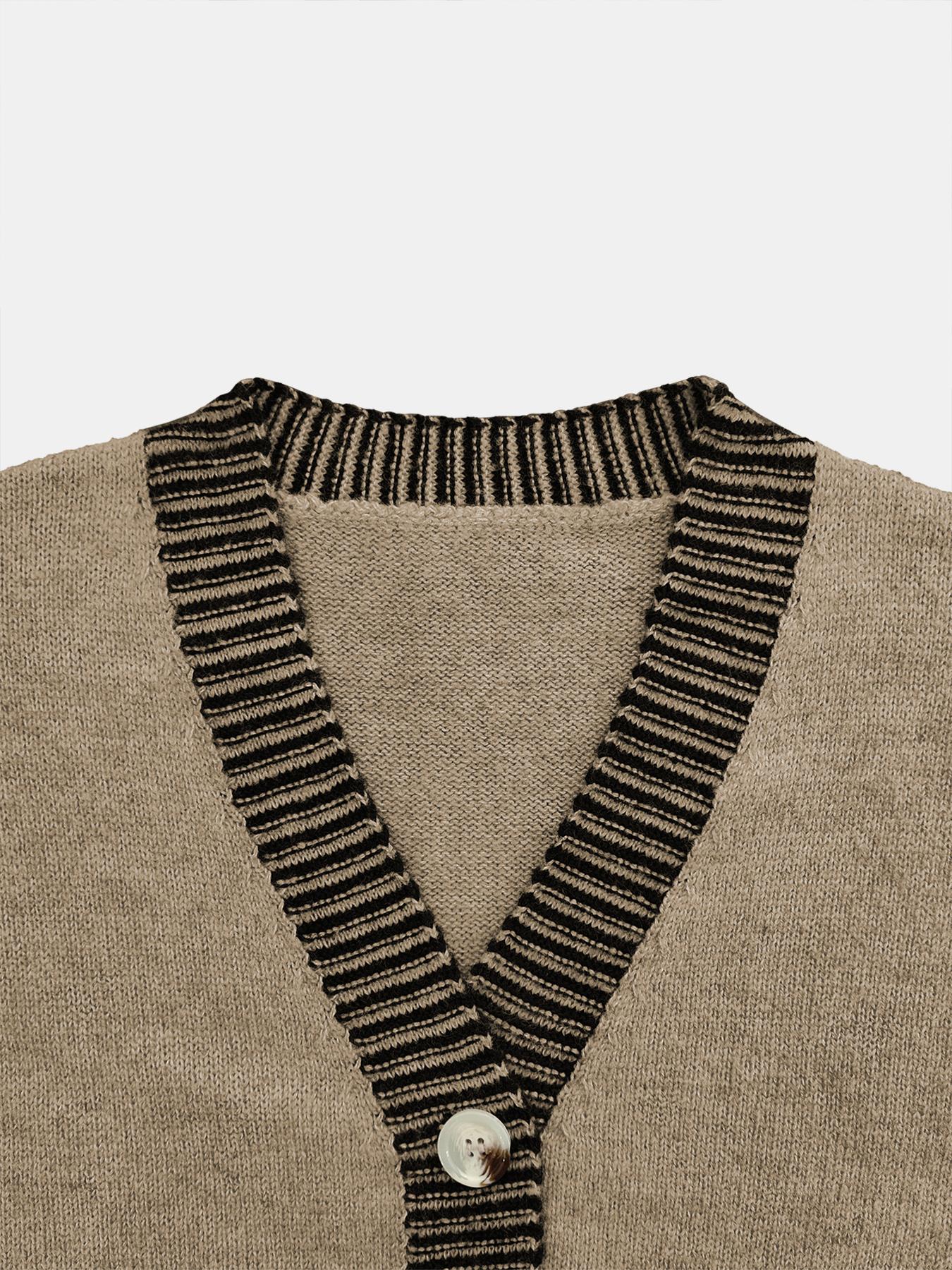 Women's V-Neck Colorblock Sweater Set, Casual Loose-Fit Crop Top & High-Waist Wide Leg Pants, Fall Winter Knitted Set, Womenswear