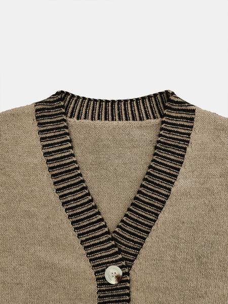 Women's V-Neck Colorblock Sweater Set, Casual Loose-Fit Crop Top & High-Waist Wide Leg Pants, Fall Winter Knitted Set, Womenswear