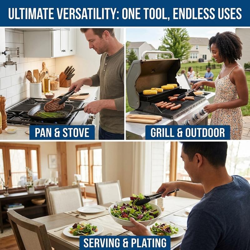 Stainless Steel Silicone Food Tongs for Kitchen, Heatproof and Non-Slip Cooking Utensils Suitable for Non-Stick Pans and Barbecue Tools