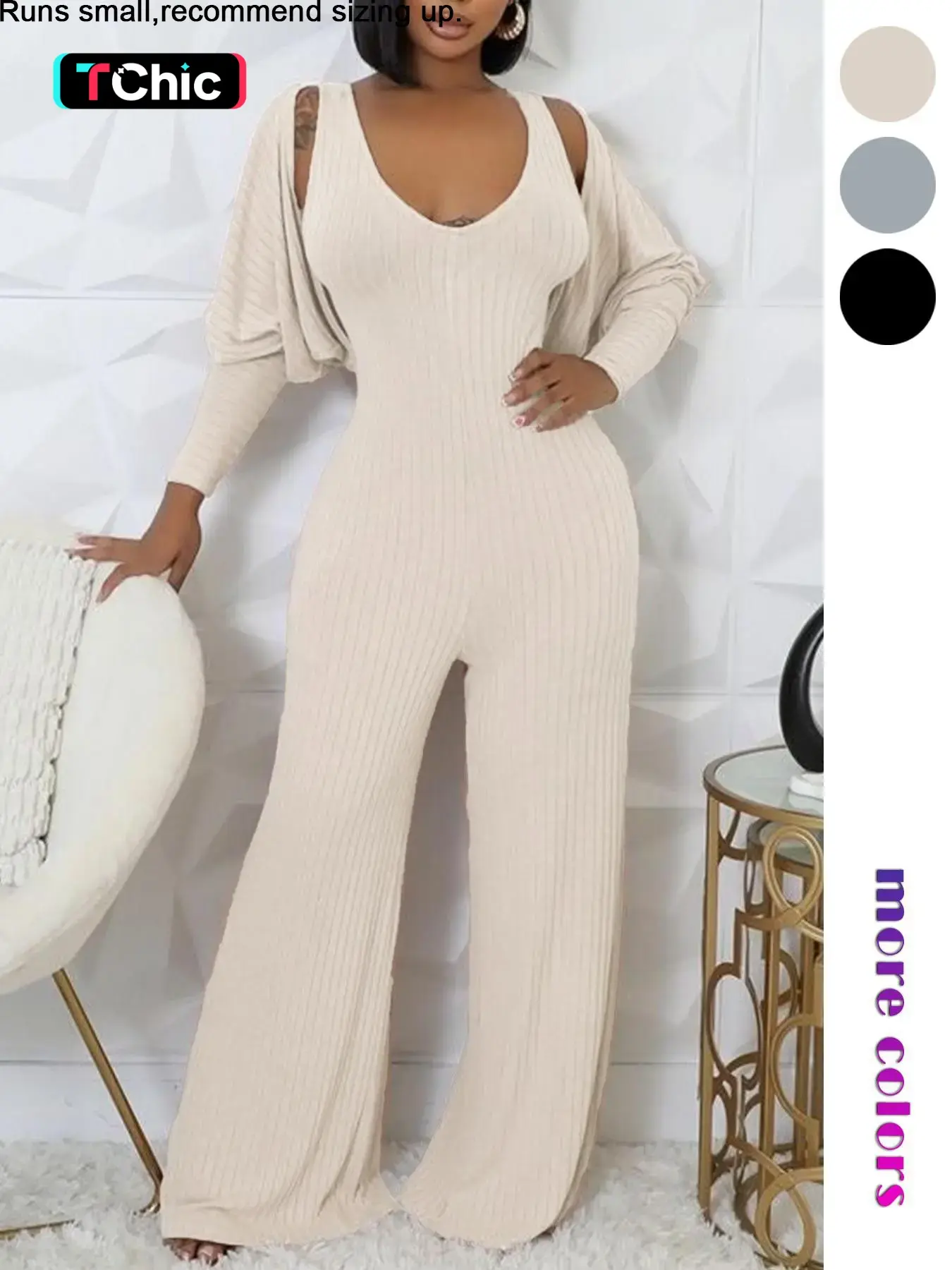 Women's Casual Plain Two-Piece Set, Soft Comfortable Fabric, Long Sleeve Outerwear and Sleeveless Jumpsuit for Fall & Winter, Loungewear