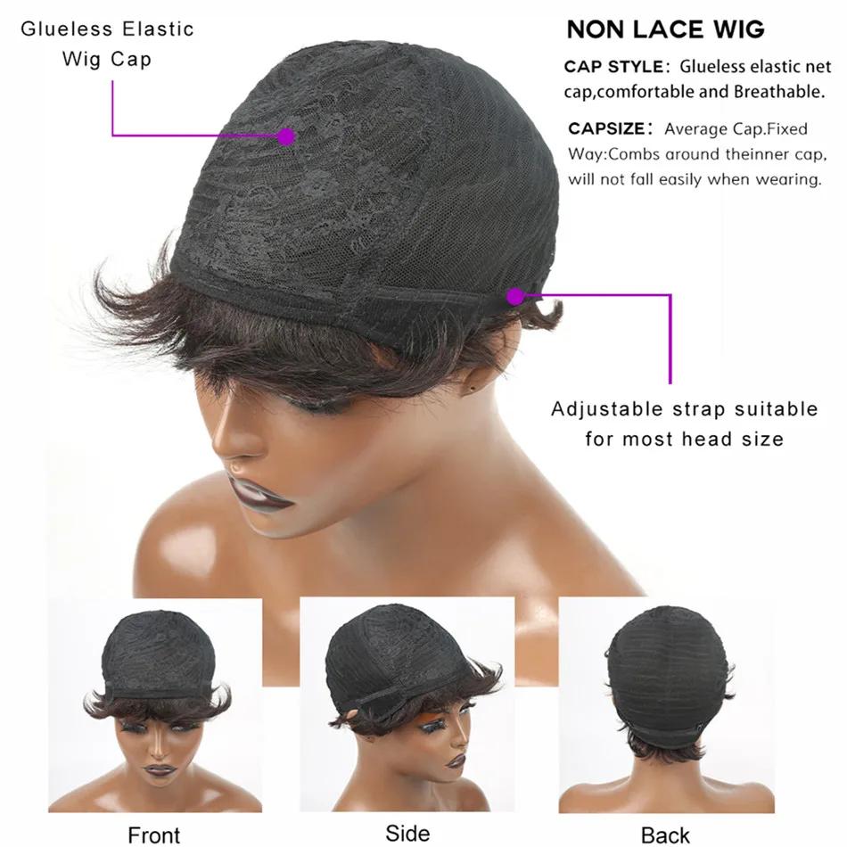 Cikana Hair Short Human Hair Pixie Cut Wig Straight Hair Brazilian Hair Wig For Black Women Machine Made Wig With Bangs Cheap Human Hair Wig