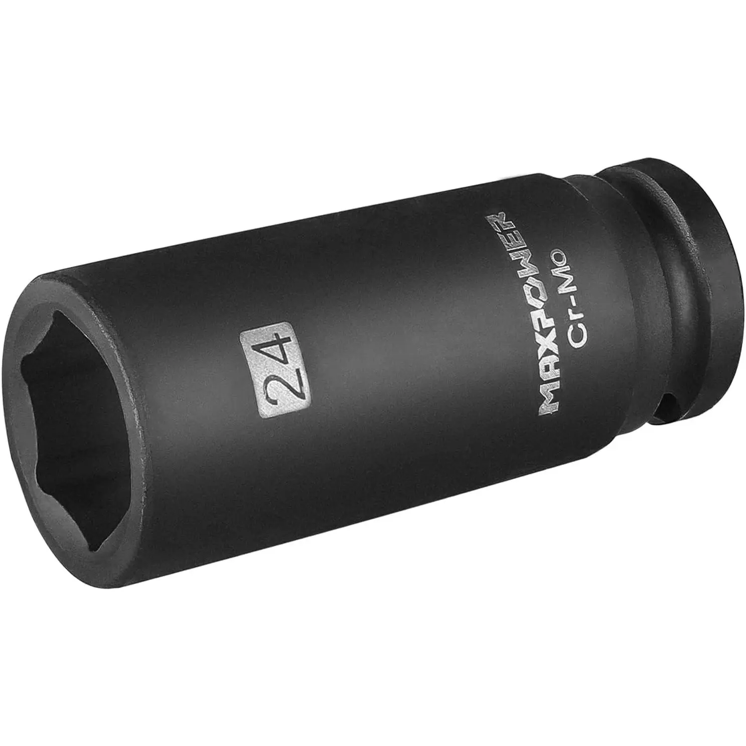 1/2" Drive 24mm Deep  Socket, 6-Point Design, Heat-Treated Chrome Molybdenum Steel, Metric