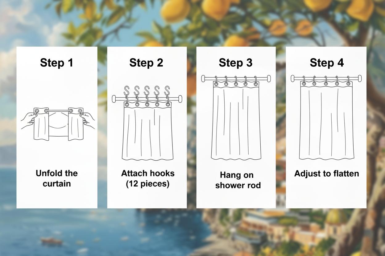 Vintage Amalfi Lemon Coast Bath Curtain, Italian Sea View Fabric Bathroom Curtain, Soft Polyester, Home Decor, Hotel Bathroom Decor