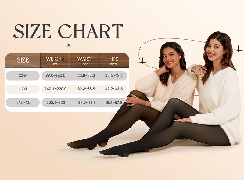 Tournesol Fleece Lined Tights One-Lined Seams both front and back! Womenswear Size XS - 4XL Thermal Winter Basic Tights Leggings Thick Semi-Transparent Casual Underwear Pantyhose Closed Foot Available in Light Mid Deep Skin Tone 001