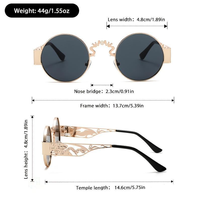 Unisex Double Dragon Hollow Metal Sunglasses, 3-Pair Vintage Set with Printed Temples, Lightweight Comfortable Eyewear for Casual Wear