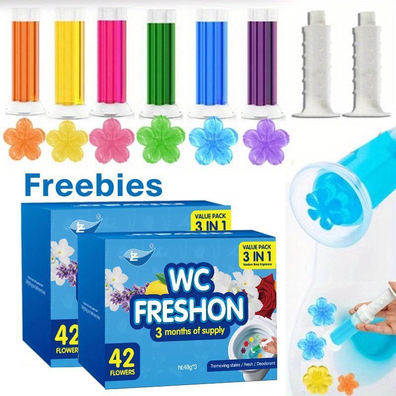 Long lasting flower shaped bathroom freshener, keep toilet bowl fresh and fragrant, clean home scent, 6 pack of toilet gel stamps, 72 stamps 6 scents toilet bowl cleaner gel. Long lasting flower shaped bathroom freshener, keep toilet bowl fresh and fragrant, clean home scent, 6 pack of toilet gel stamps, 72 stamps 6 scents toilet bowl cleaner gel.