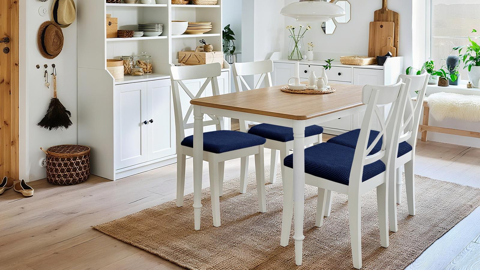 Easy-Going Waterproof Seat Covers Set of 4,6 with Elastic Ties, Christmas Stretch Jacquard Detachable Washable Chair Slipcovers for Office, Kitchen Cushion Protector, Dining Room