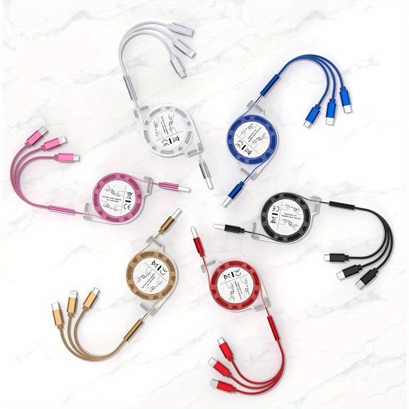 Expandable Multi-Function Fast Charging Cable, Three-In-One Charger with Lightning/micro/Type-C Ports, Compatible with iPhone/iPad/samsung/ps/tablet
