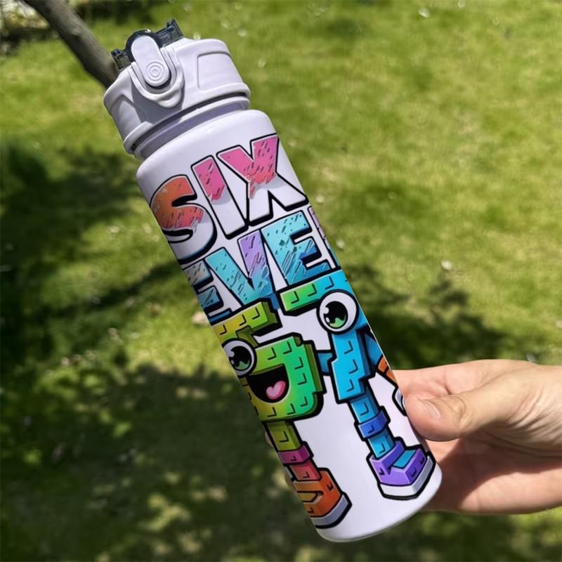 1pc 67 Plastic Water Bottle, Blue,Green,Purple,Pink,Cute Printed Design Plastic Sports Bottle, Flip Top, Reusable, 25oz 750ml Lightweight Leak Proof Travel Drinks Bottle Drinking Cup Running, Ideal Gift for Birthday, Easter, Valentine's Day