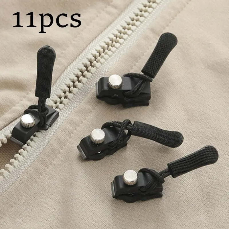 11pcs Removable zipper puller repair kit, replaces zipper lock head. Suitable for detachable zipper heads of bags, clothes and shoes. No tools required. Can replace the zipper head.