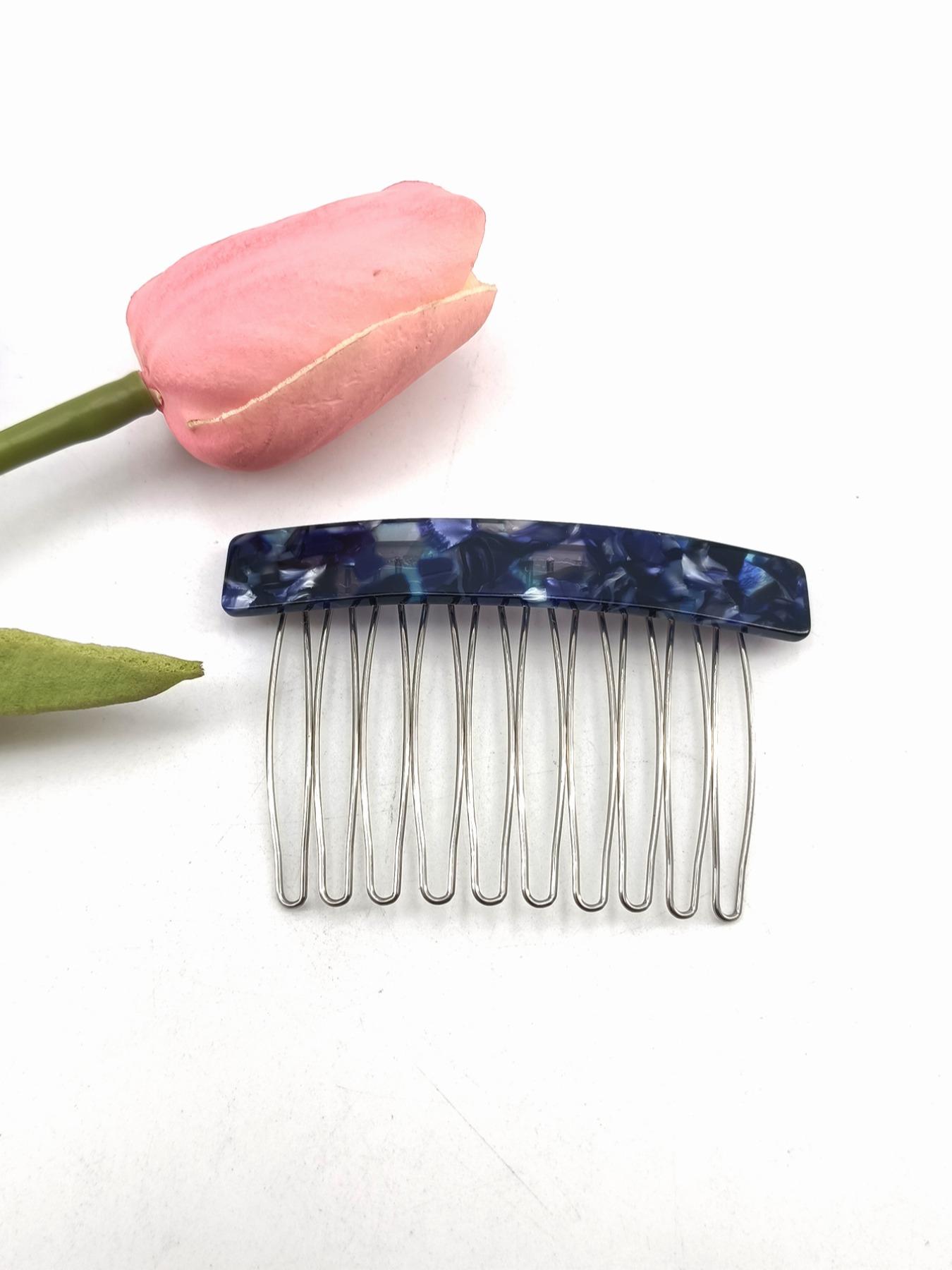 1PC 7.5cm Square 10-Tooth Acetate Hair Comb, Metal Material, Easy to Wear, Gentle on Hair, Vintage Elegant Style, Perfect for Daily Use
