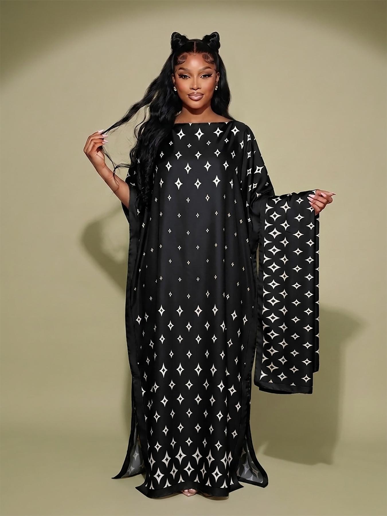 Caftan Maxi Dress I Star Pattern Statement Beach Cover Up Luxury Satin Lounge Dress Vacation Outfits