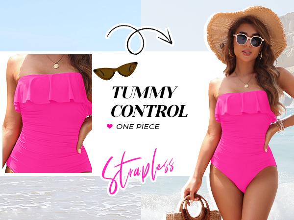 Holipick Black Strapless One Piece Swimsuits for Women Tummy Control Bandeau Bathing Suits Ruffle Slimming Swimwear Holipick Black Strapless One Piece Swimsuits for Women Tummy Control Bandeau Bathing Suits Ruffle Slimming Swimwear