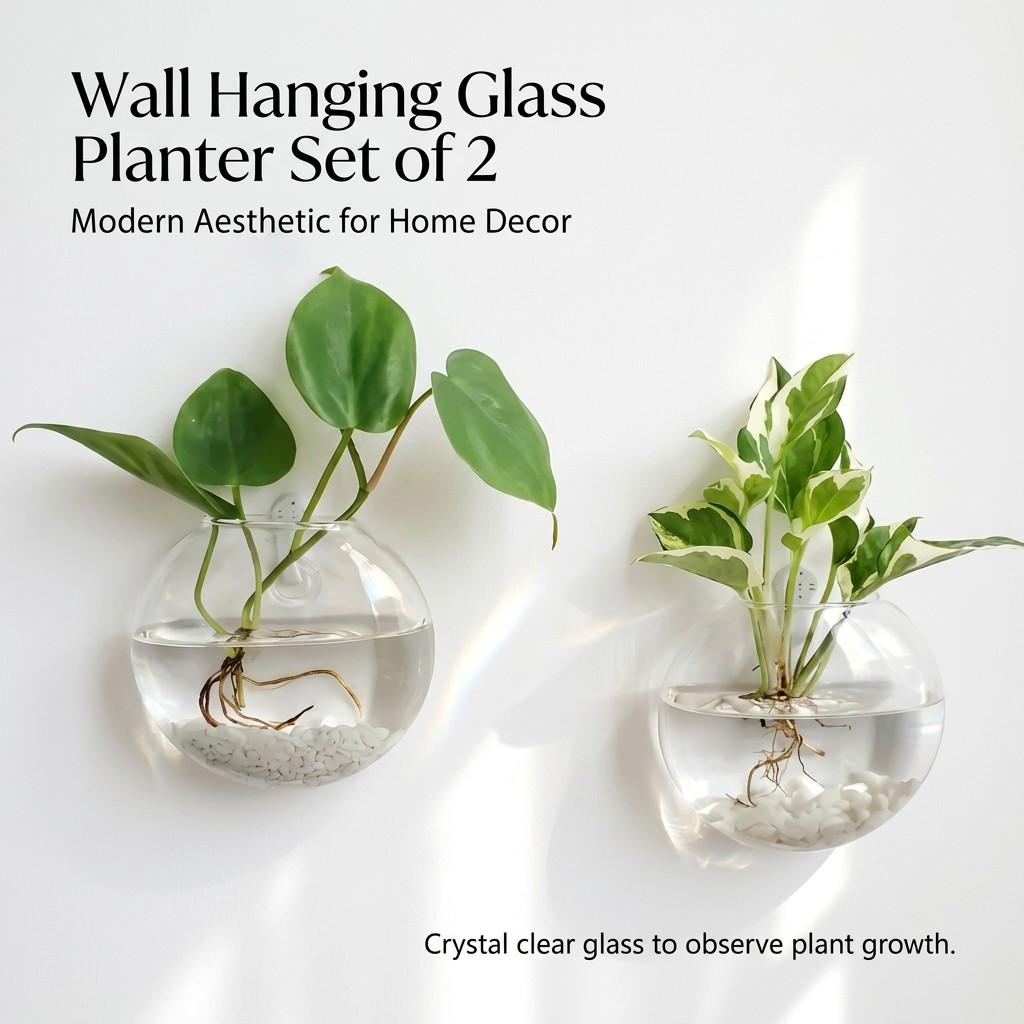 Creative Wall-Mounted Glass Vase Set, Hanging Plant Water Culture Decor, Simple Living Room Wall Decoration, 2 Pieces